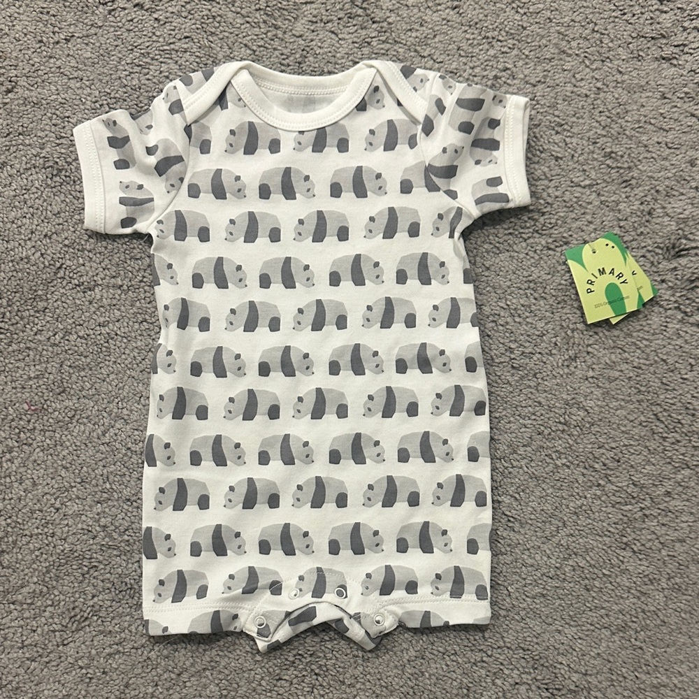 Primary White and Gray Panda Print Kids Bodysuit